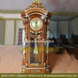 Almari Jam Hias Ukiran Mawar Kayu Jati