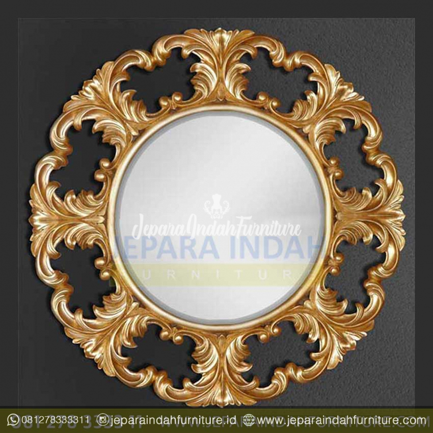Cermin Kaca Dinding Ukiran Bundar Gold Leaf