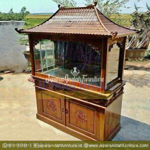 Toko Jual Lemari Aquarium Jati Ukir Bunga 2 Pintu (HDF LAQ 001 2D)