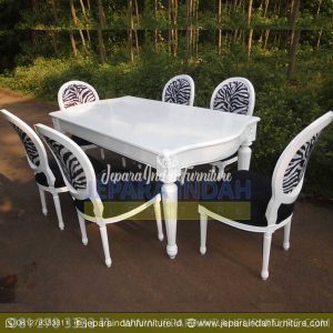 Jual Set Kursi Meja Makan Shabby Diandra Putih Ukiran Antik Jepara