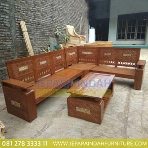 Jual Set Kursi Tamu Sudut Jati Koper Ukir Jepara