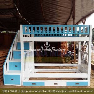 Jual Dipan Tempat Tidur Tingkat Minimalis Jati Cat Duco Shabby Putih Biru Jakarta