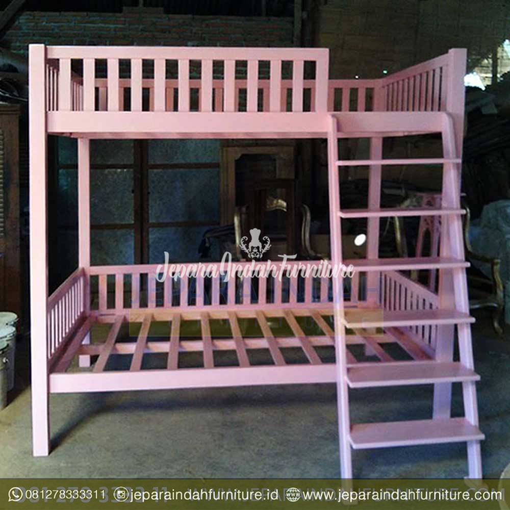 Jual Dipan Tingkat Anak Warna Pink Minimalis Kayu Jati Tangerang