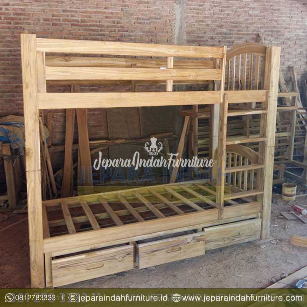 Jual Ranjang Kamar Tidur Tingkat Minimalis Jati Laci 3 Malang