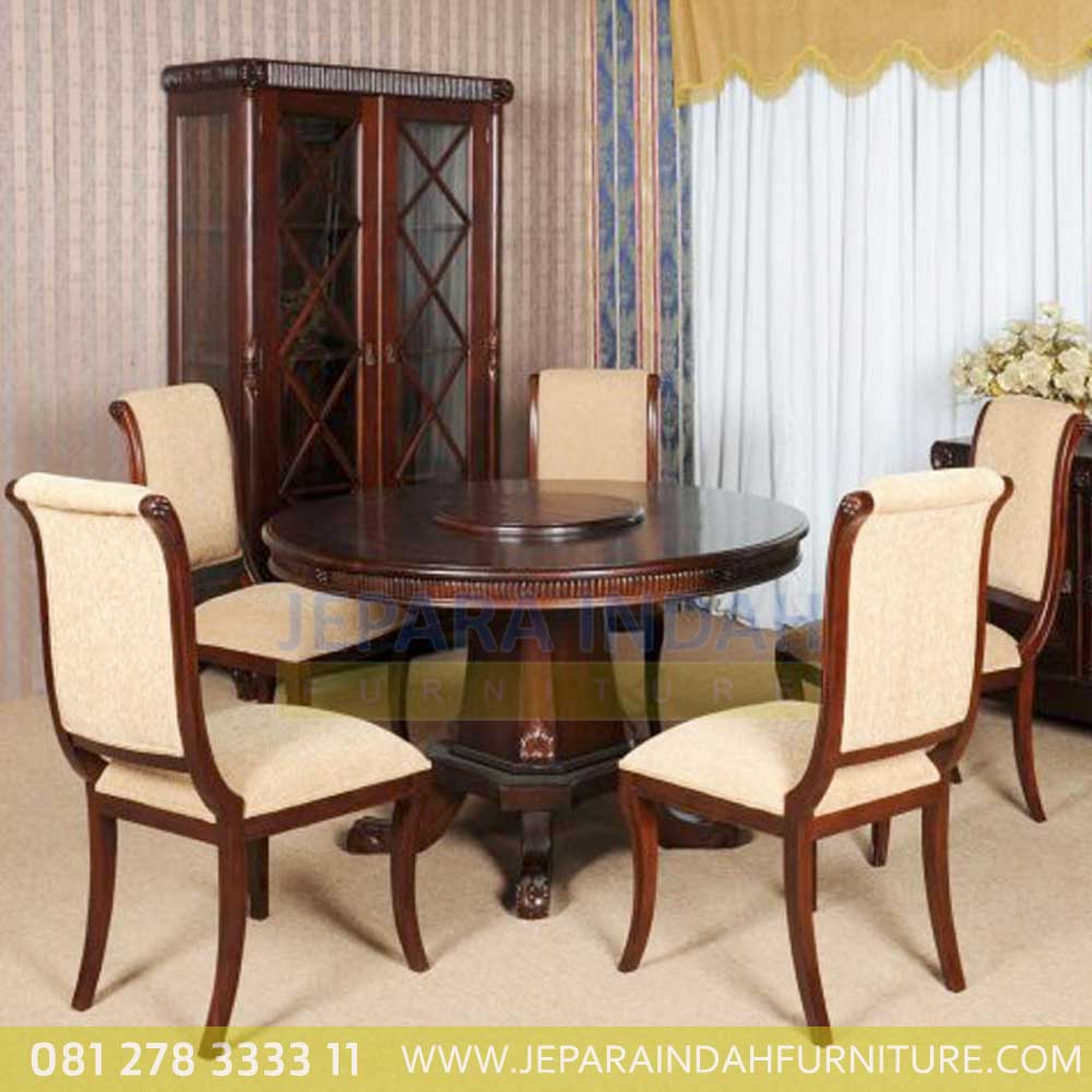 Jual Meja Makan Bundar Klasik Set 5 Kursi Mewah