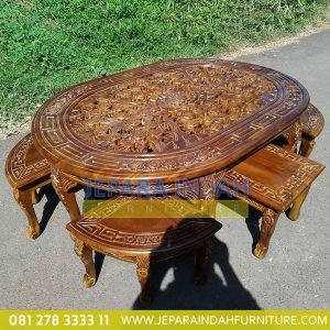 Harga Jual Meja Kopi Oshin Oval Ukir Jati