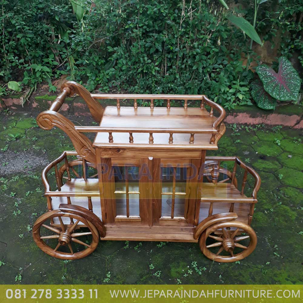 Harga Jual Meja Teh Model Trolley Ukir Jati Klasik