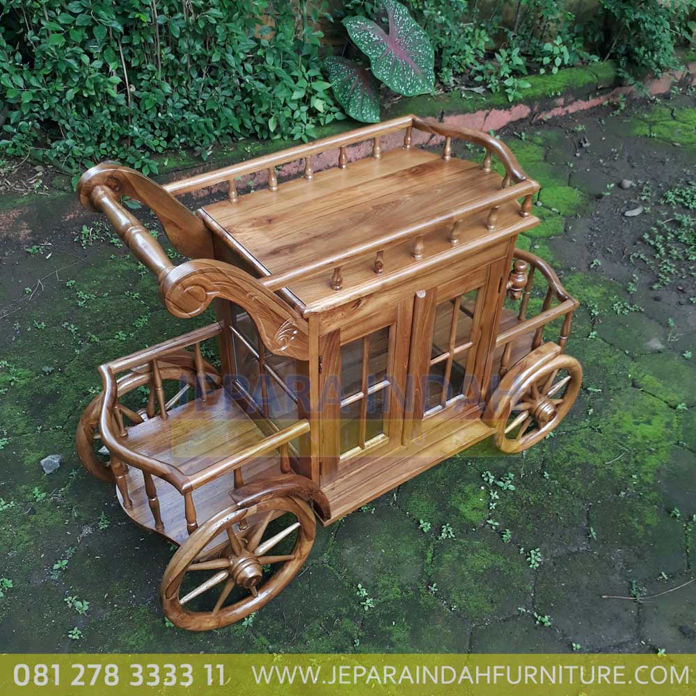 Harga Jual Meja Teh Model Trolley Ukir Jati Murah