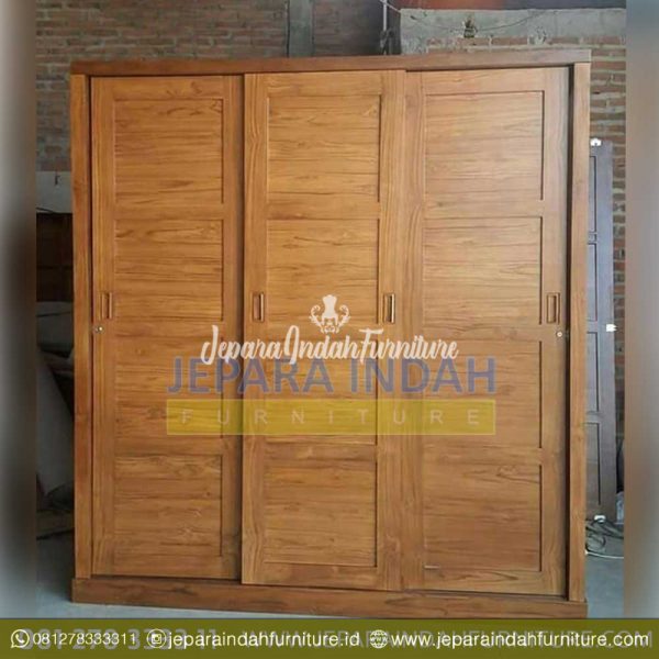 Harga Jual Lemari Baju Jati Modern 3 Pintu Sliding (BRF LMP 040)