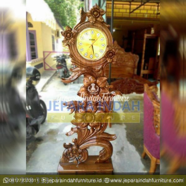Harga Jual Jam Hias Jati Ukir Bunga Klasik Mewah (LRF LJH 017)