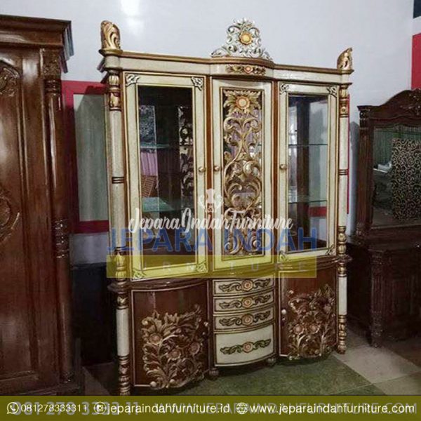 Harga Jual Almari Pajangan Jati Mawar Crystal Eksklusif Mewah(LRF LPH 020)