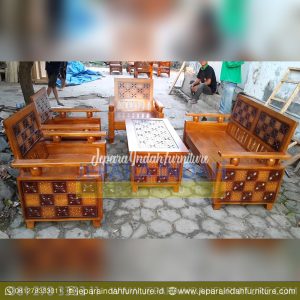 Harga Jual Set Kursi Tamu Jati Ukir Kawung Minimalis (LRF SKT 030)