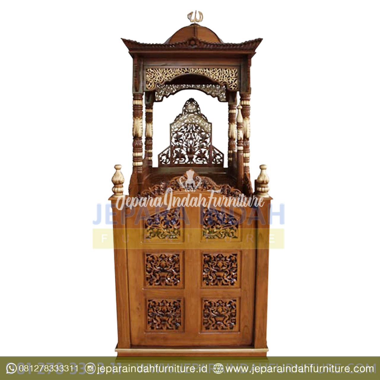 Mimbar Masjid Kayu Jati Ukir Mewah - Gambar 2