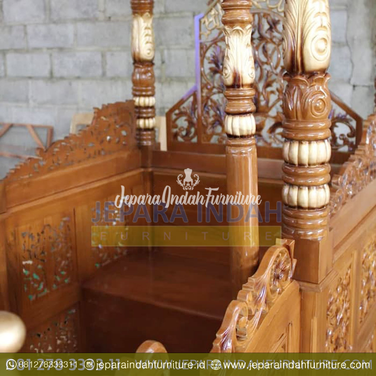 Mimbar Masjid Kayu Jati Ukir Mewah - Gambar 4