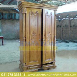 BRF LMP 042 Lemari Pakaian Ukir Jati Peluru 2 Pintu Klasik Jepara