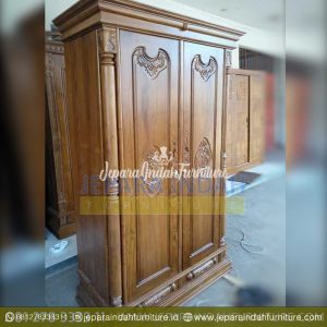 BRF LMP 042 Lemari Pakaian Ukir Jati Peluru 2 Pintu Haga Murah