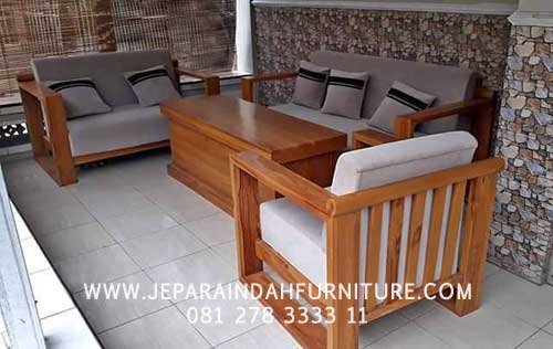 Kursi Tamu Jati Minimalis Satu Set Bantalan Jok